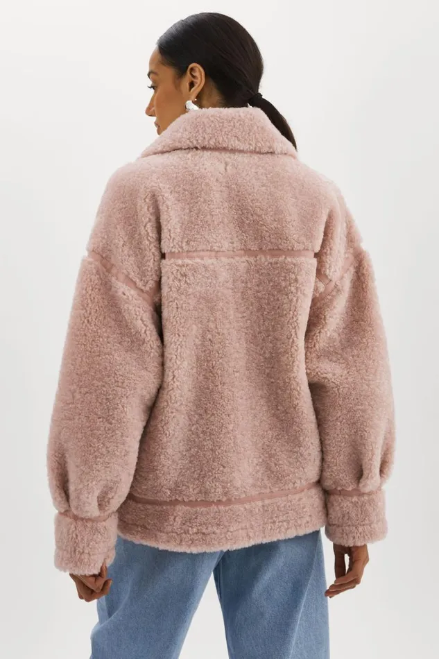 Women BADU Oversized Faux Shearling Jacket Light Pink LAMARQUE Sherpa Women BADU Oversized Faux Shearling Jacket Light Pink LAMARQUE Sherpa