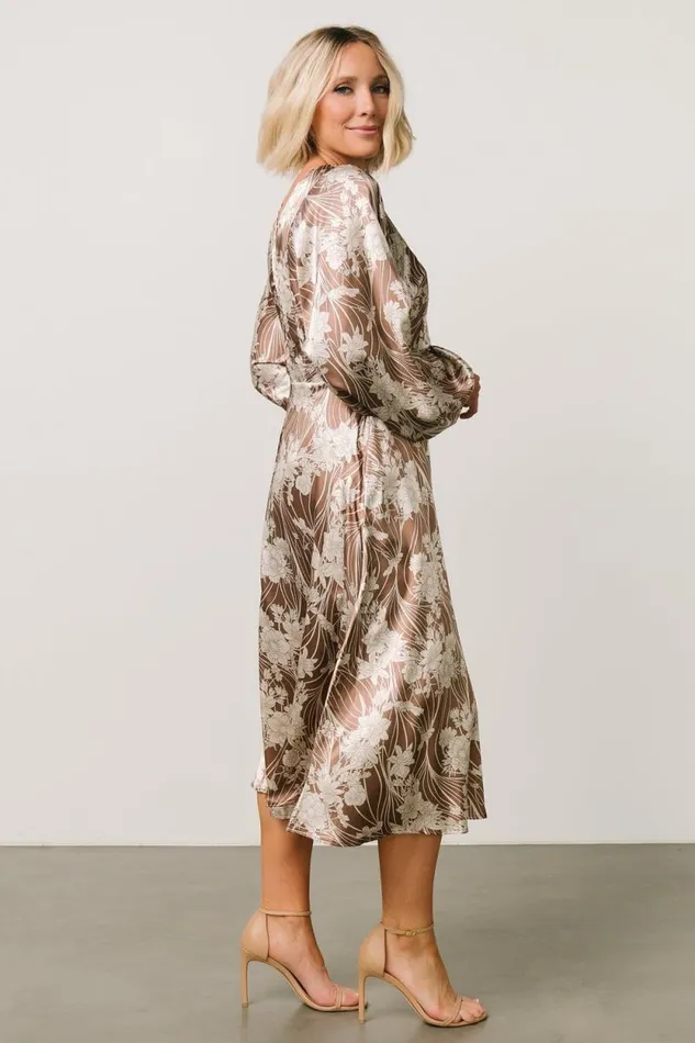 Women Beverly Satin Midi Dress Mocha Print Baltic Born Midi Dresses