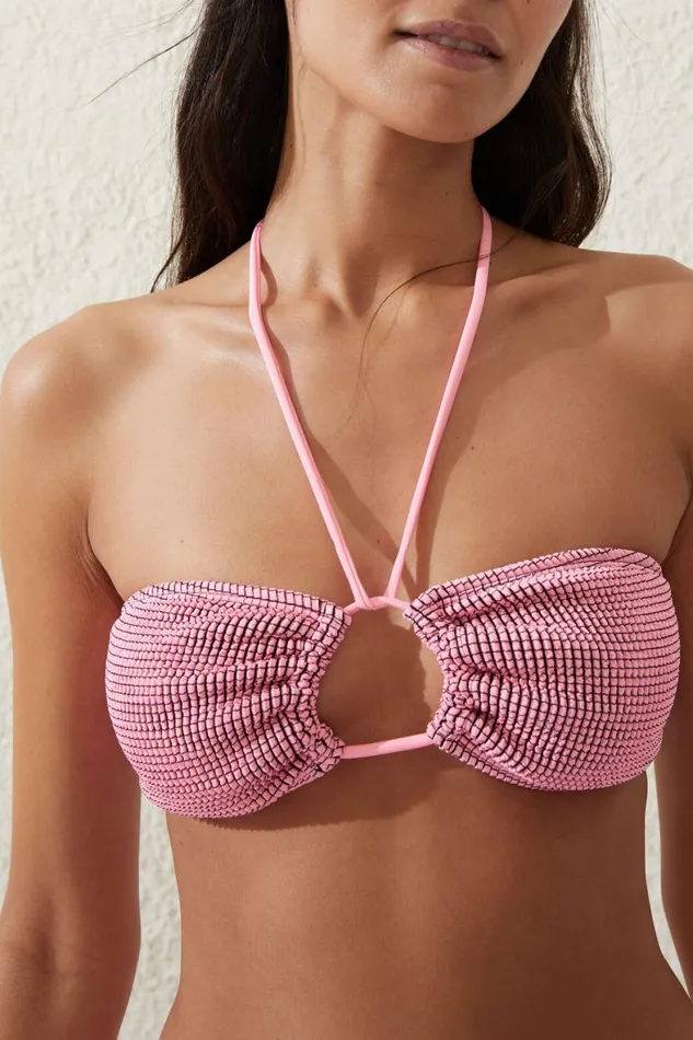 Women Bikinis Cotton On Keyhole Bandeau Bikini Top Neon Crushblack Crinkle