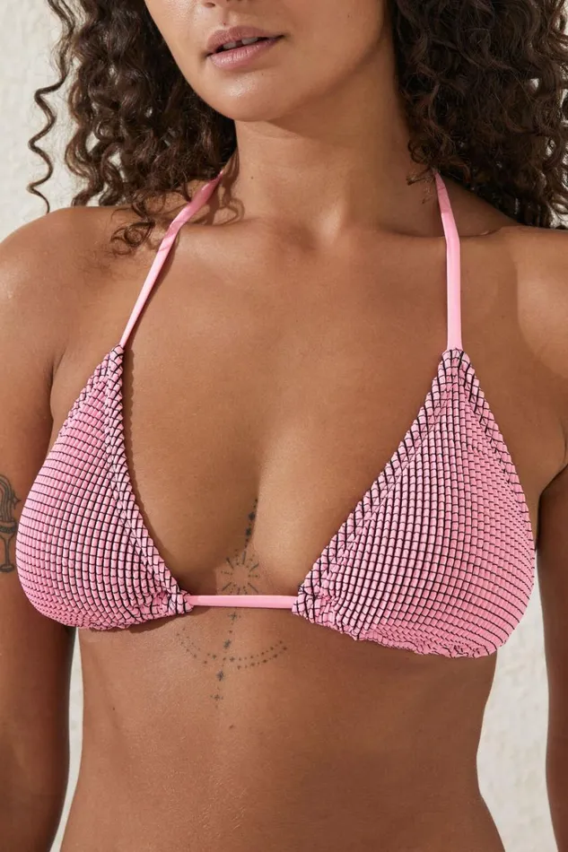 Women Bikinis Cotton On Slider Triangle Bikini Top Neon Crushblack Crinkle