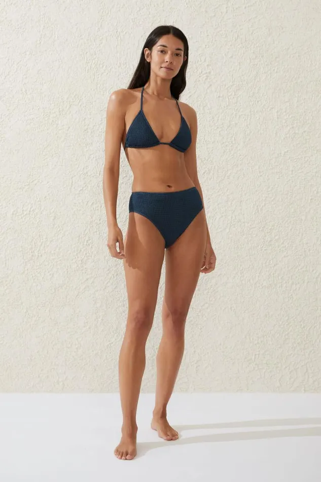 Women Bikinis Cotton On Slider Triangle Bikini Top Tidal Navyblack Crinkle