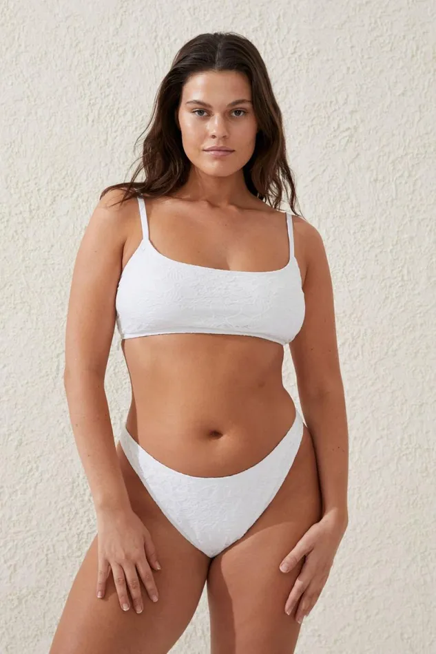 Women Bikinis Cotton On Straight Neck Crop Bikini Top Creamlace