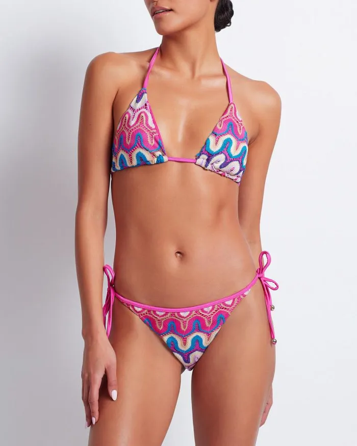 Women Bikinis PatBO CROCHET STRING BIKINI TOP FINAL SALE Pink Multi