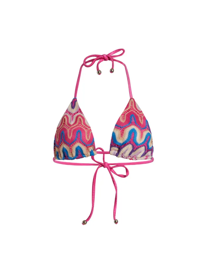 Women Bikinis PatBO CROCHET STRING BIKINI TOP FINAL SALE Pink Multi