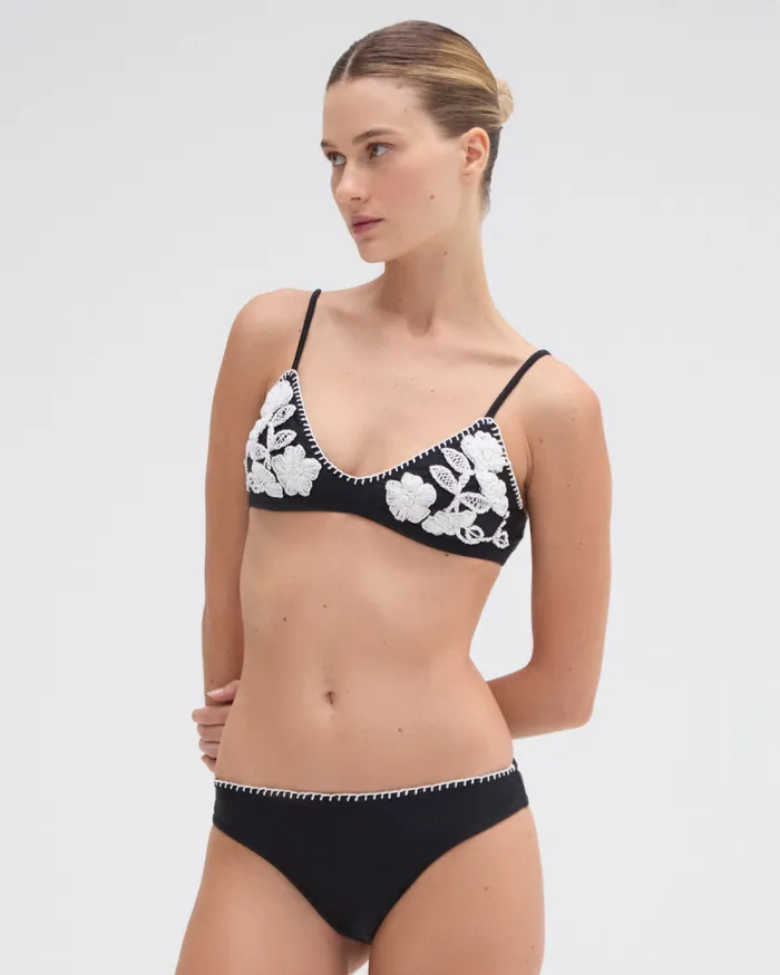 Women Bikinis PatBO EMBROIDERED BIKINI BOTTOM Black