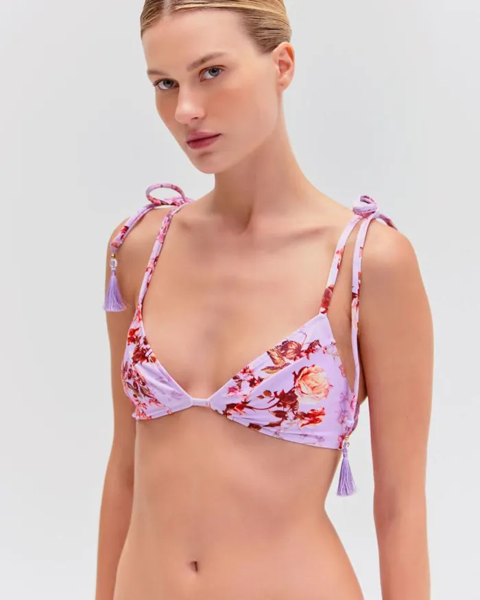 Women Bikinis PatBO Floral Haze String Bikini Top Violet