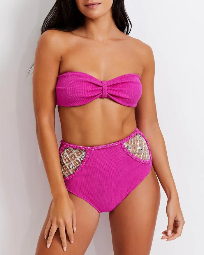 Women Bikinis PatBO Knit Bandeau Bikini Top X Harrods FINAL SALE Cerise