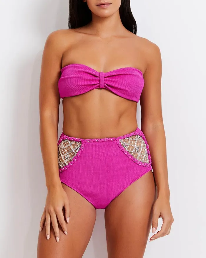 Women Bikinis PatBO Knit Bandeau Bikini Top X Harrods FINAL SALE Cerise