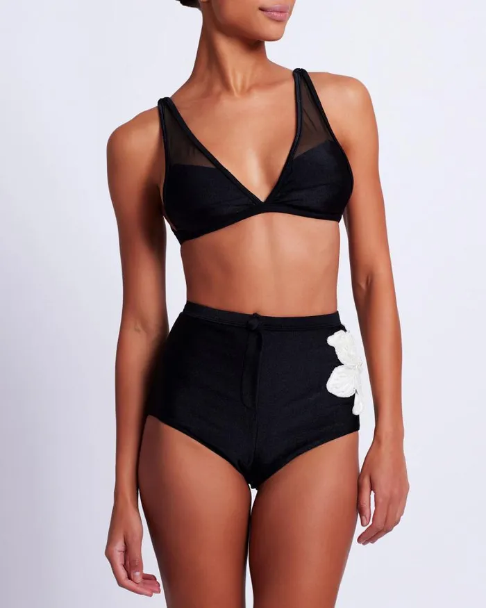 Women Bikinis PatBO MESH PANEL BIKINI TOP FINAL SALE Black