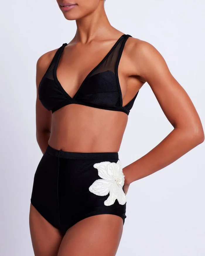 Women Bikinis PatBO MESH PANEL BIKINI TOP FINAL SALE Black