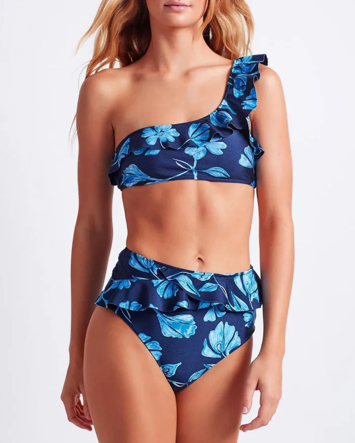 Women Bikinis PatBO Nightflower High Waist Bikini Bottom FINAL SALE Indigo