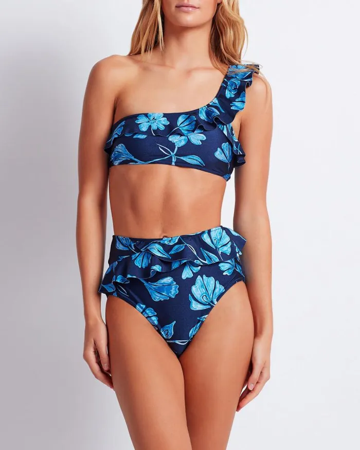 Women Bikinis PatBO Nightflower High Waist Bikini Bottom FINAL SALE Indigo