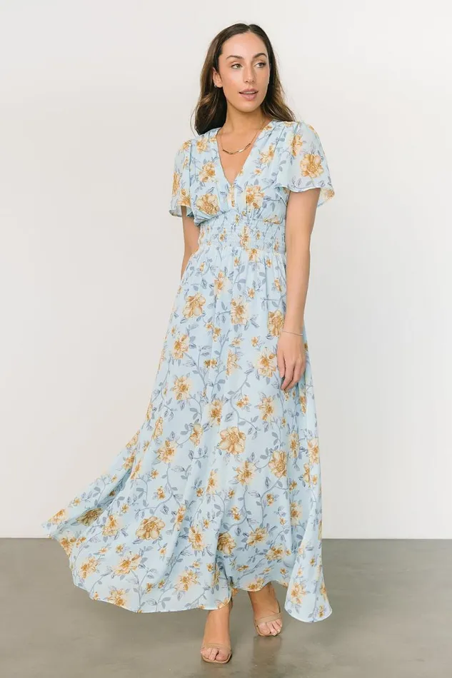 Women Birdie Maxi Dress Light Blue Floral Baltic Born Bump Friendly