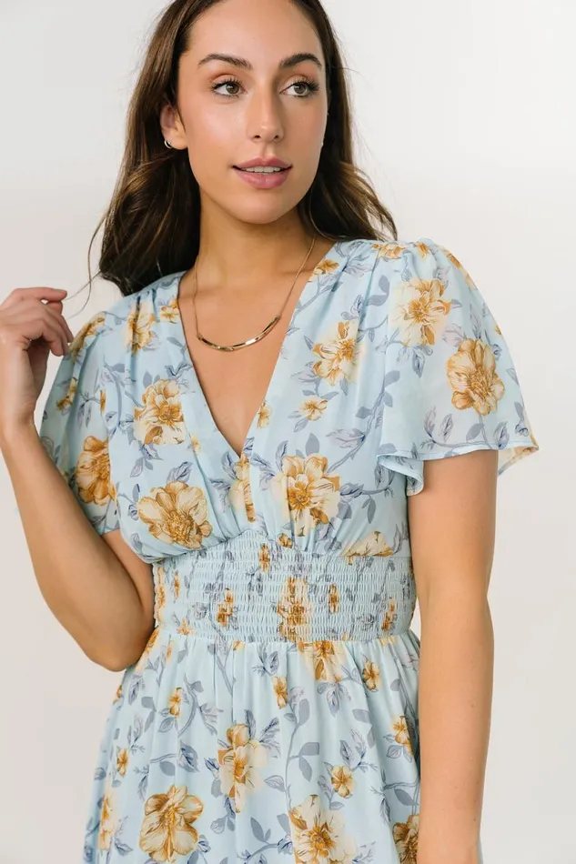 Women Birdie Maxi Dress Light Blue Floral Baltic Born Bump Friendly Women Birdie Maxi Dress Light Blue Floral Baltic Born Bump Friendly
