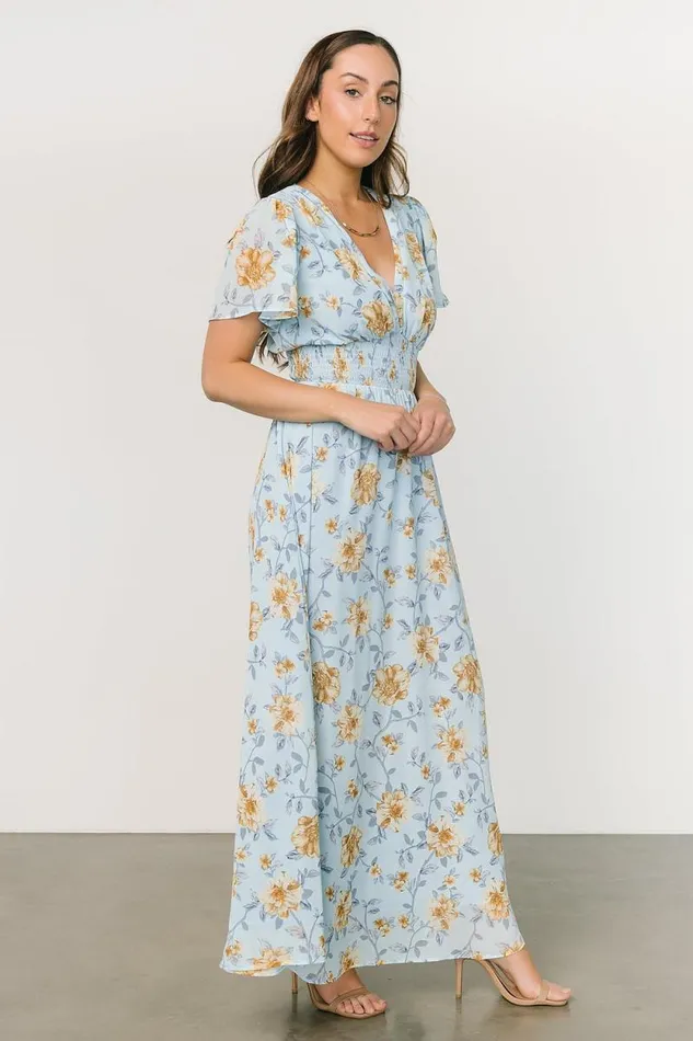 Women Birdie Maxi Dress Light Blue Floral Baltic Born Bump Friendly Women Birdie Maxi Dress Light Blue Floral Baltic Born Bump Friendly