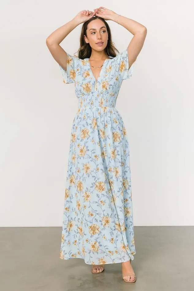 Women Birdie Maxi Dress Light Blue Floral Baltic Born Bump Friendly Women Birdie Maxi Dress Light Blue Floral Baltic Born Bump Friendly