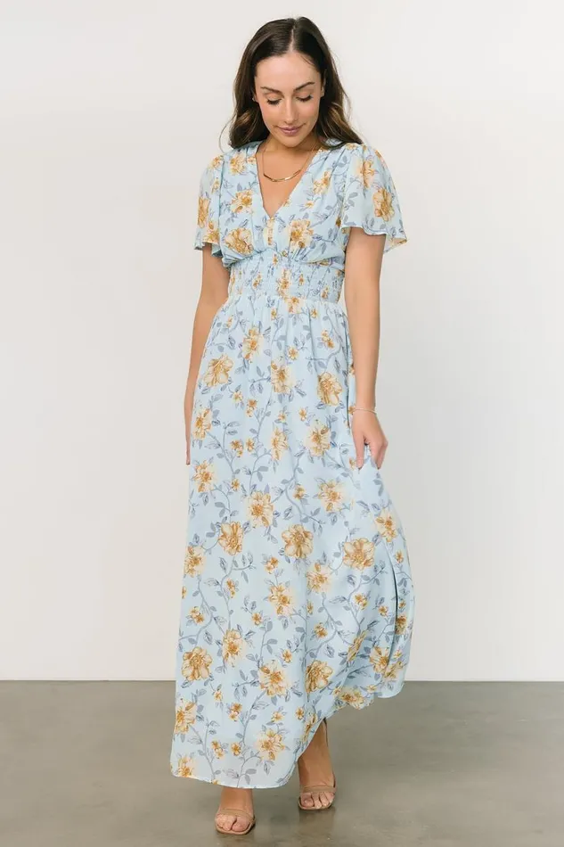 Women Birdie Maxi Dress Light Blue Floral Baltic Born Bump Friendly Women Birdie Maxi Dress Light Blue Floral Baltic Born Bump Friendly