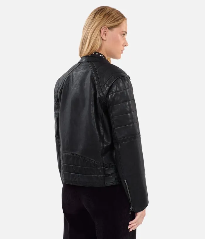 Women Black Leather Biker Jacket THE KOOPLES Coats and Jackets