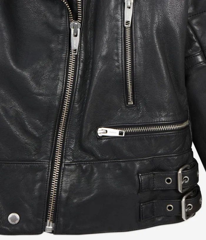 Women Black Leather Biker Jacket THE KOOPLES Coats and Jackets