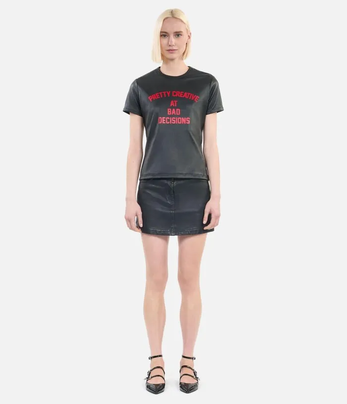 Women Black Leather Pretty Creative Serigraphy Tshirt THE KOOPLES Blouses and Shirts