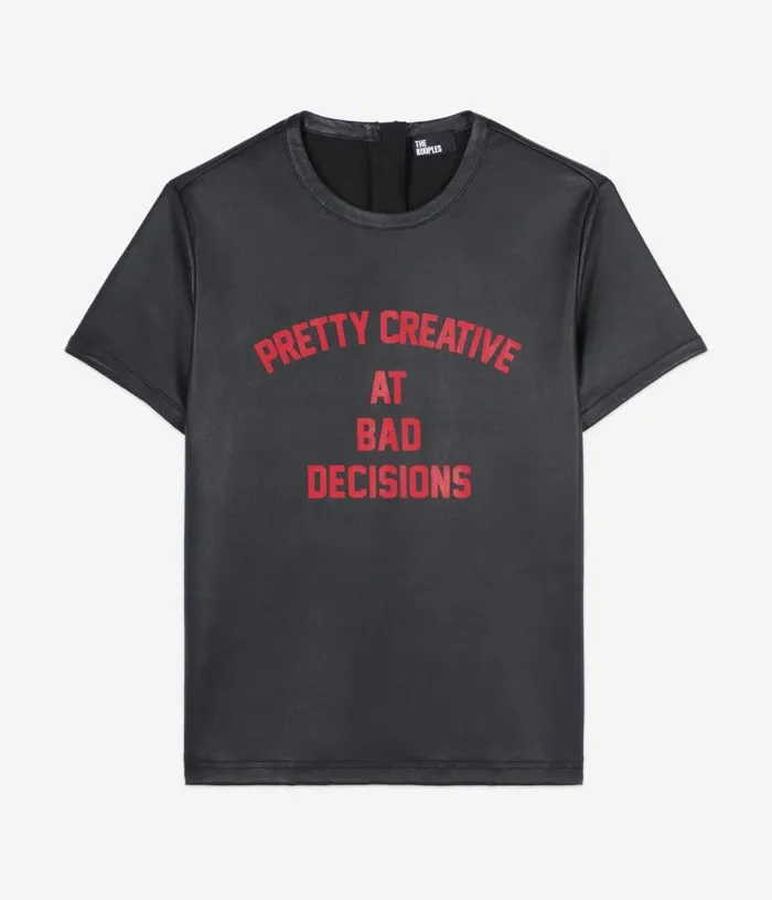 Women Black Leather Pretty Creative Serigraphy Tshirt THE KOOPLES Blouses and Shirts