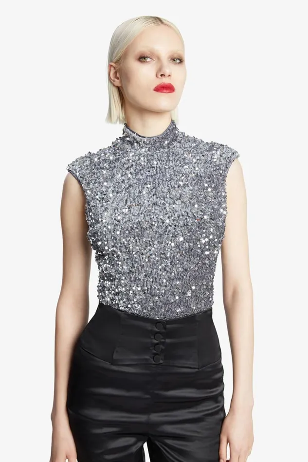 Women Bodysuits Bardot Kelso Velvet Sequin Bodysuit In Silver Silver Women Bodysuits Bardot Kelso Velvet Sequin Bodysuit In Silver Silver