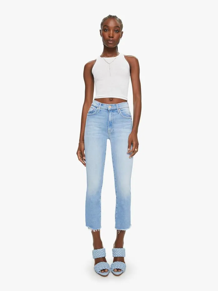 Women Bootcut Mother Denim The Insider Crop Step Fray Medium Blue
