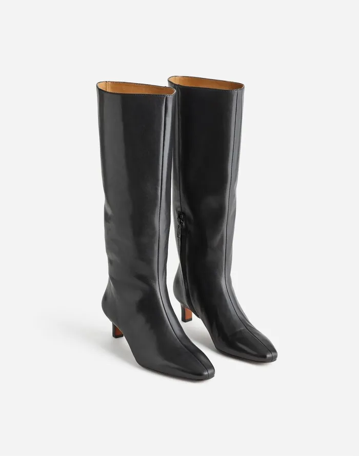 Women Boots Madewell The Dimes KittenHeel KneeHigh Boot With Extended Calf In Leather True Black