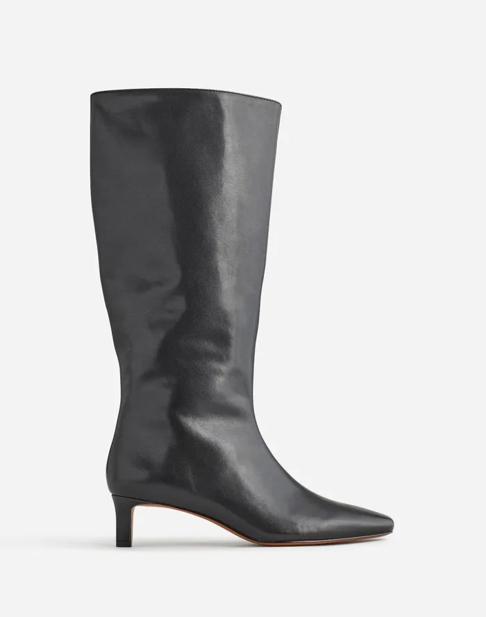 Women Boots Madewell The Dimes KittenHeel KneeHigh Boot With Extended Calf In Leather True Black