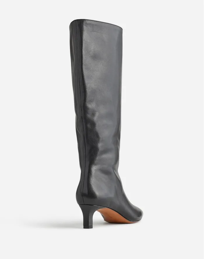 Women Boots Madewell The Dimes KittenHeel KneeHigh Boot With Extended Calf In Leather True Black