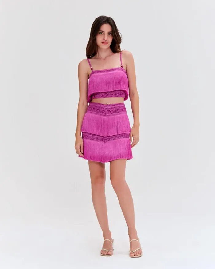 Women Bottoms PatBO Fringe Mini Skirt Cerise