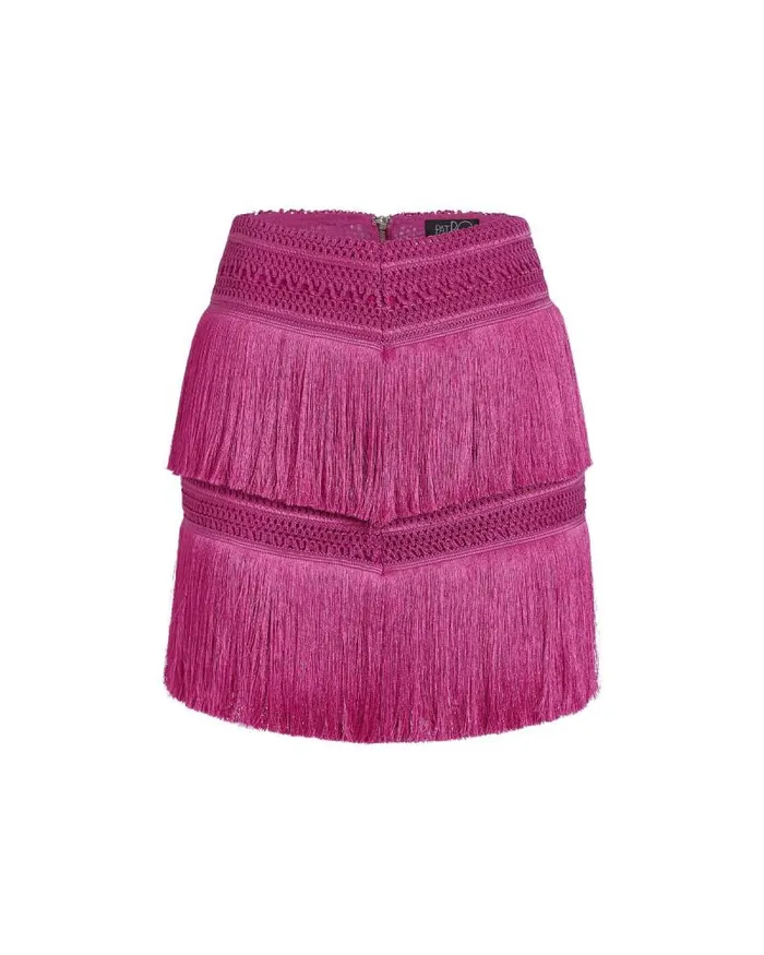 Women Bottoms PatBO Fringe Mini Skirt Cerise