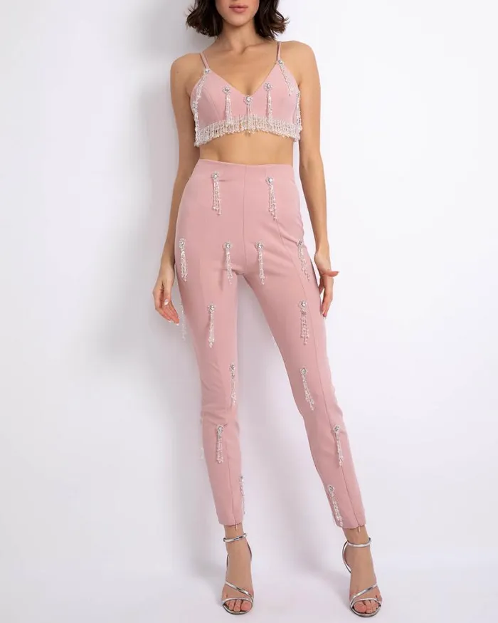 Women Bottoms PatBO HandBeaded Legging FINAL SALE Light Pink