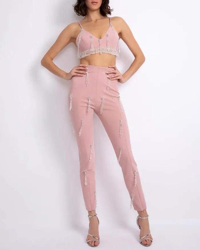 Women Bottoms PatBO HandBeaded Legging FINAL SALE Light Pink