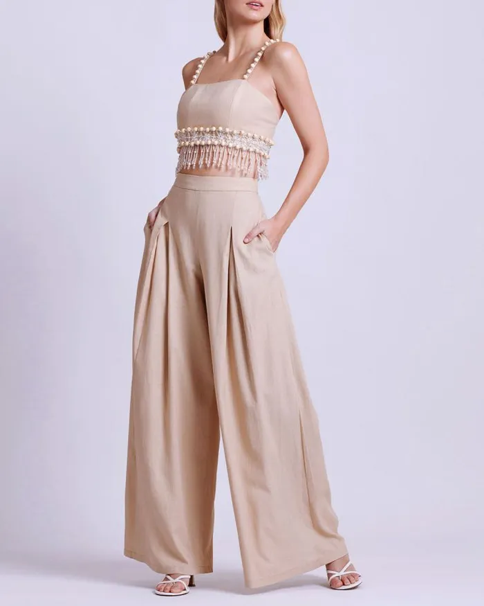 Women Bottoms PatBO Linen Wide Leg Pant Sand