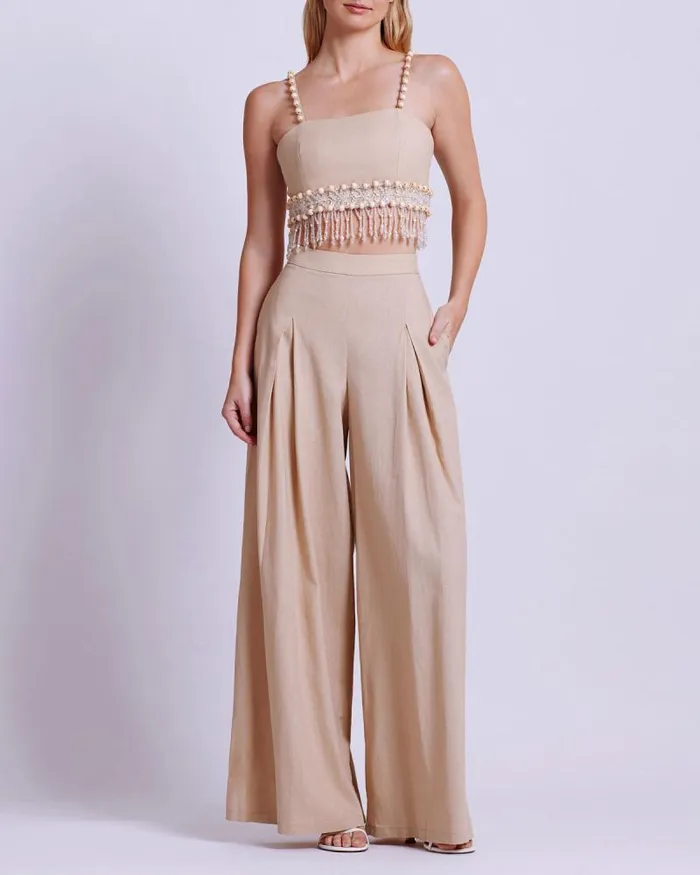 Women Bottoms PatBO Linen Wide Leg Pant Sand