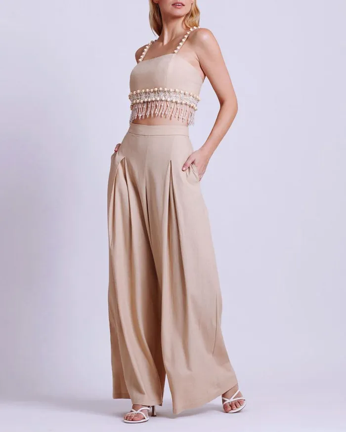 Women Bottoms PatBO Linen Wide Leg Pant Sand