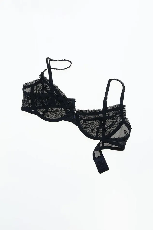 Women Bras Cotton On Sasha Flocking Mesh Underwire Bra Black Daisy