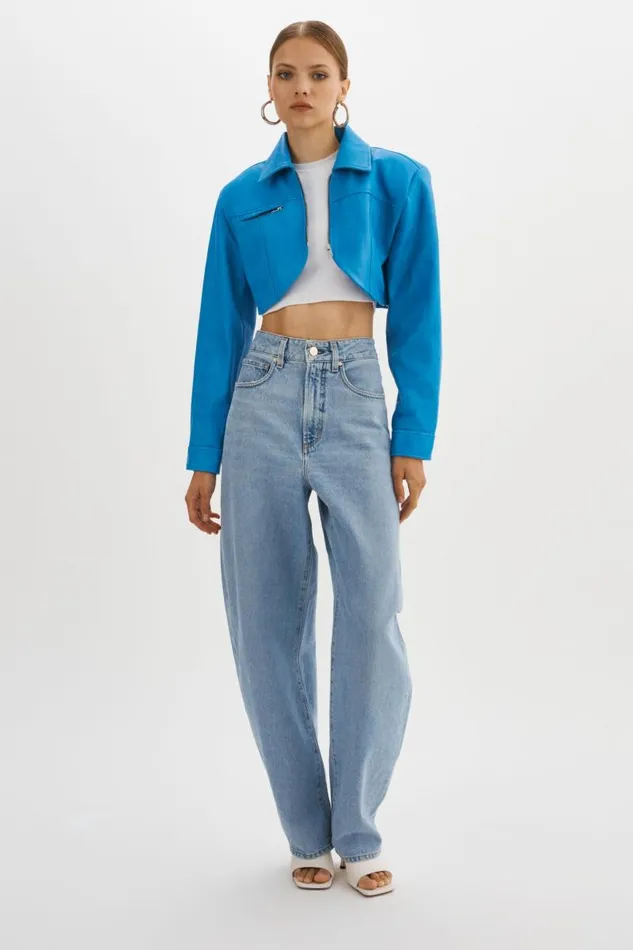Women BRIELLE Cropped Leather Jacket Faded Jean LAMARQUE Leather Jackets Women BRIELLE Cropped Leather Jacket Faded Jean LAMARQUE Leather Jackets