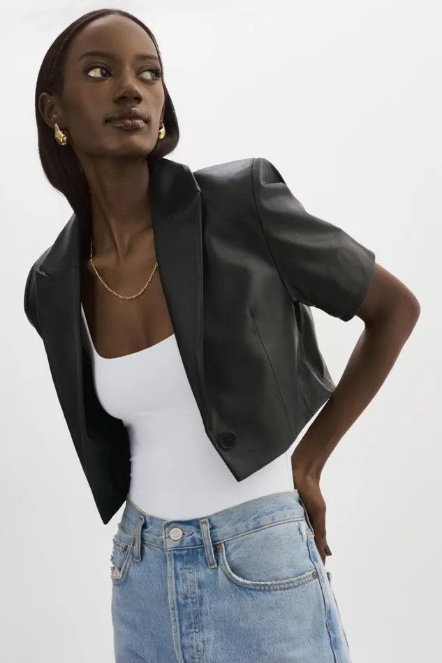 Women CALATEA Short Sleeve Blazer Black LAMARQUE Leather Jackets Women CALATEA Short Sleeve Blazer Black LAMARQUE Leather Jackets