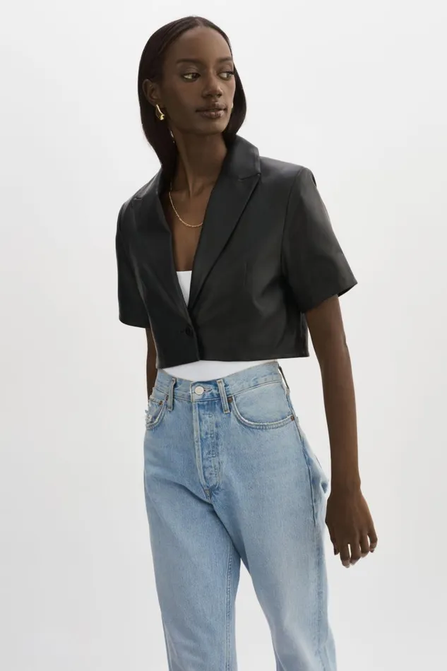 Women CALATEA Short Sleeve Blazer Black LAMARQUE Leather Jackets Women CALATEA Short Sleeve Blazer Black LAMARQUE Leather Jackets