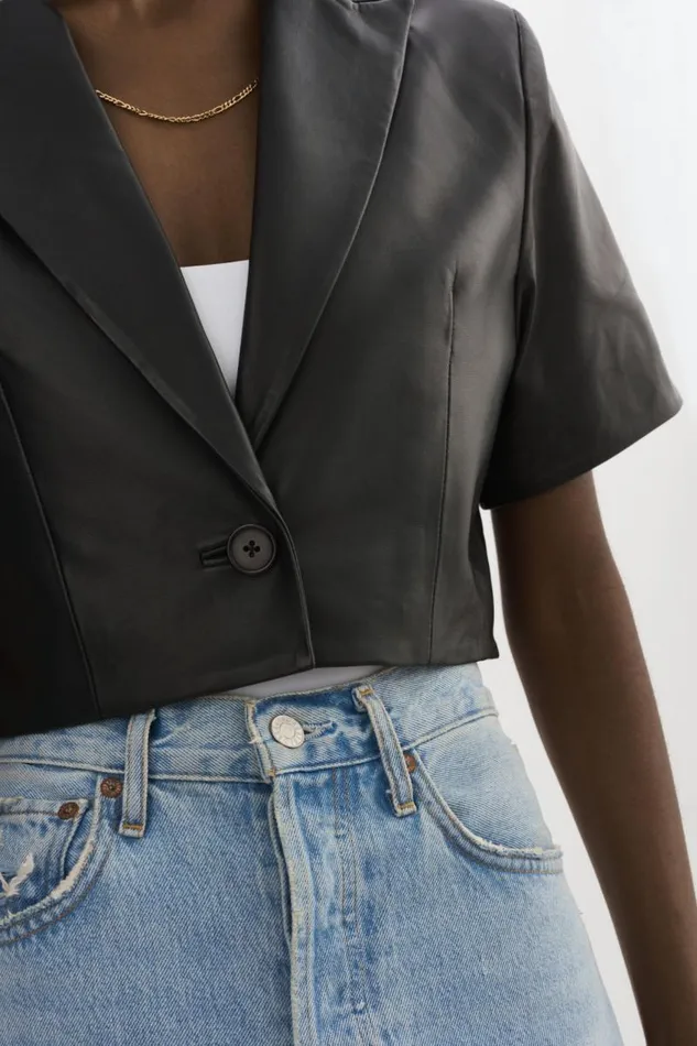 Women CALATEA Short Sleeve Blazer Black LAMARQUE Leather Jackets Women CALATEA Short Sleeve Blazer Black LAMARQUE Leather Jackets