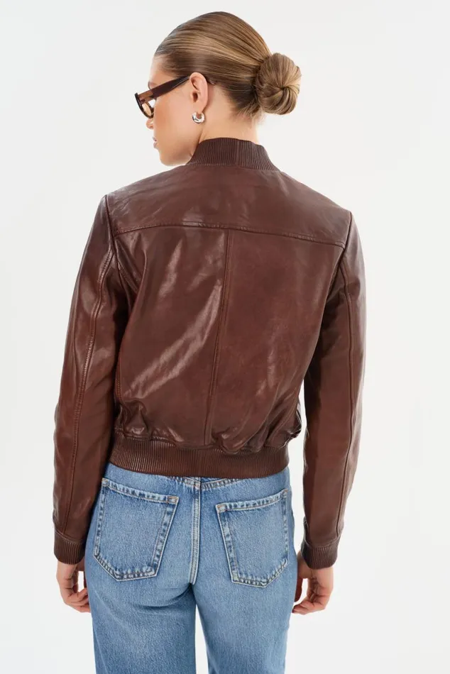 Women CANDACE Leather Bomber Jacket Chocolate Brownheather Grey LAMARQUE Leather Jackets Women CANDACE Leather Bomber Jacket Chocolate Brownheather Grey LAMARQUE Leather Jackets