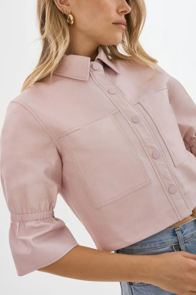 Women CAROLINA Leather Ruffle Sleeve Jacket Rose LAMARQUE Leather Jackets