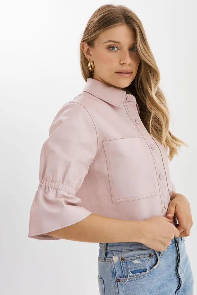 Women CAROLINA Leather Ruffle Sleeve Jacket Rose LAMARQUE Leather Jackets