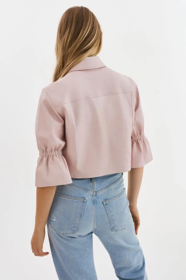 Women CAROLINA Leather Ruffle Sleeve Jacket Rose LAMARQUE Leather Jackets