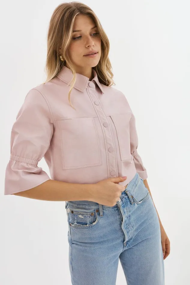 Women CAROLINA Leather Ruffle Sleeve Jacket Rose LAMARQUE Leather Jackets