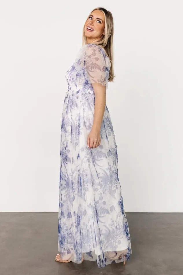 Women Cassandra Tulle Maxi Dress Blue White Floral Baltic Born Tulle Styles