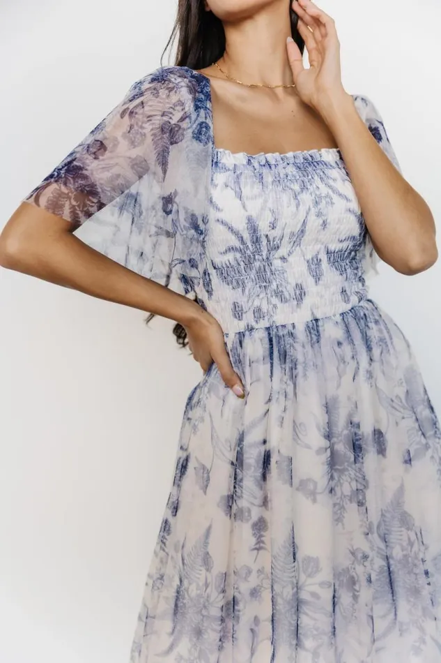 Women Cassandra Tulle Maxi Dress Blue White Floral Baltic Born Tulle Styles