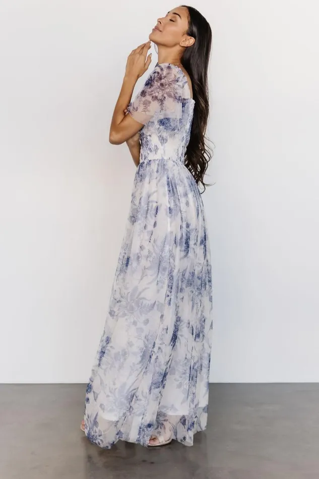 Women Cassandra Tulle Maxi Dress Blue White Floral Baltic Born Tulle Styles